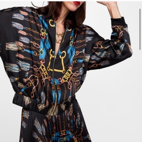 Zara Jackets & Blazers - Sale💋NWOT Zara Satin Chain Scarf Bomber M